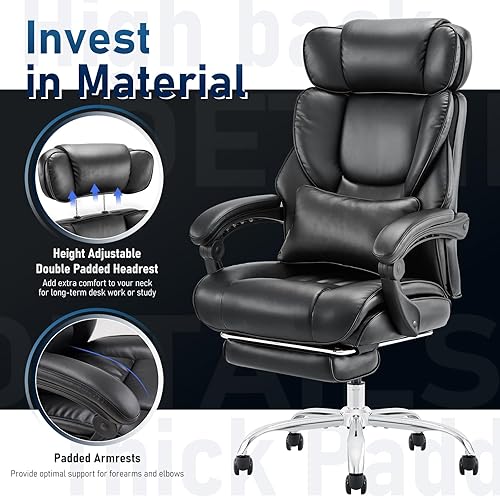 Miniatura 8 de Silla de oficina con reposapiés, silla ergonómica para computadora con almohada de apoyo lumbar extra, silla de escritorio ejecutiva de respaldo