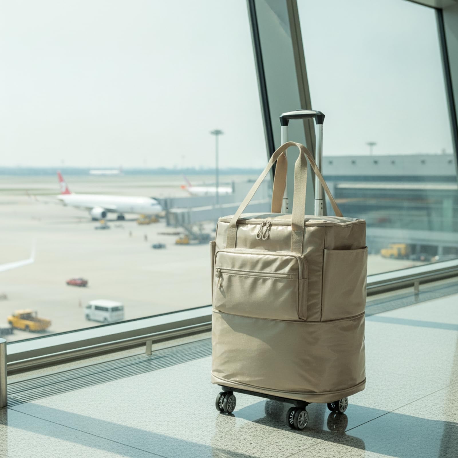 Gralara Bolsa Viaje con Carrito smontable Impermeable Bolso Viaje con Ruedas Expandible Bolso Mano Plegable para Viajeros, Array, Camel