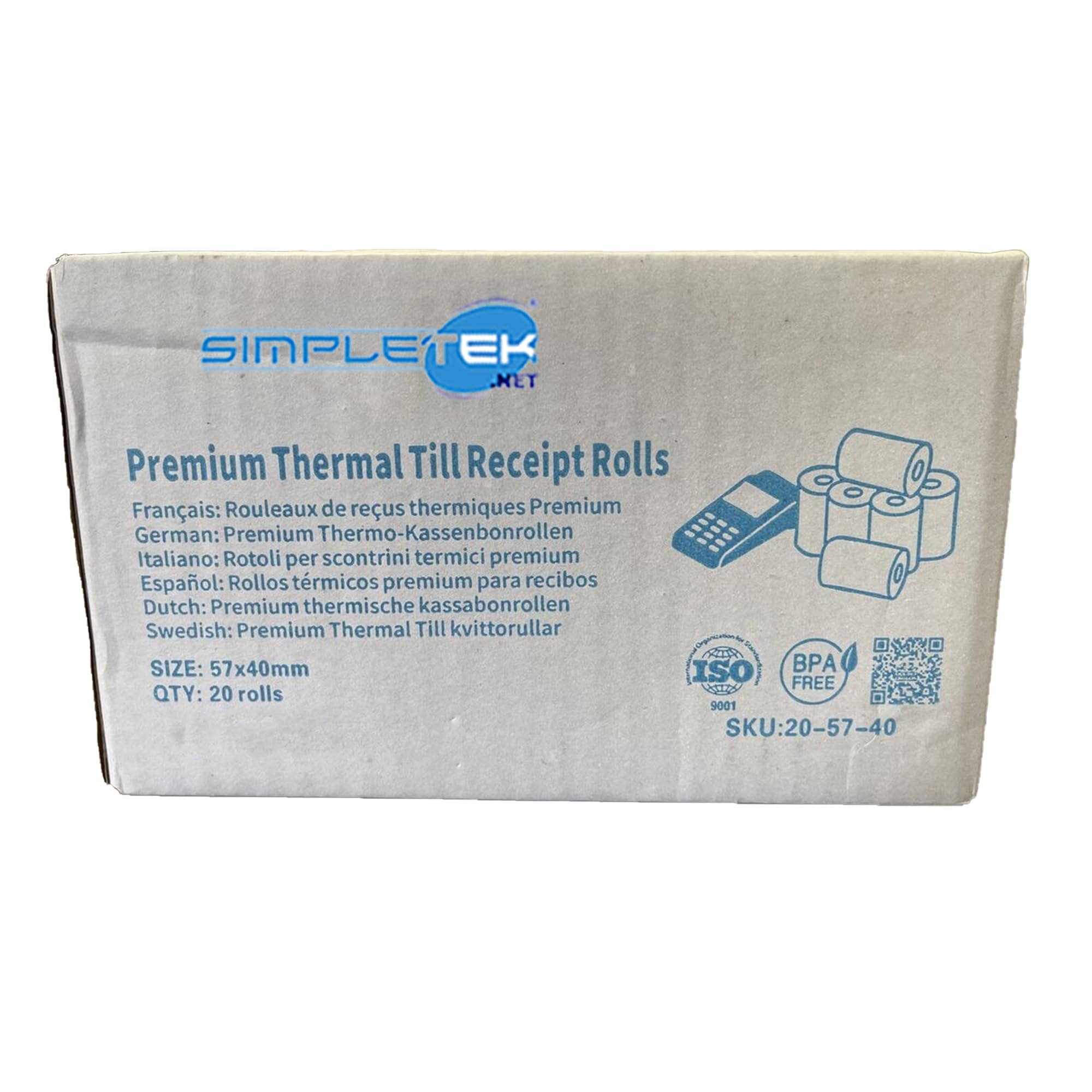 Papel térmico para terminales de cobro POS y TPV 57 mm x 40 mm SIMPLETEK 8