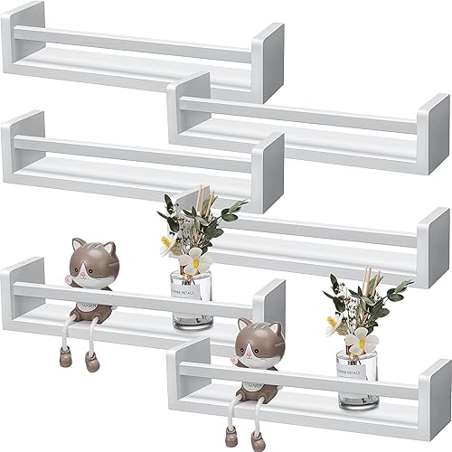 Kigley 6 estantes de pared para libros de guardería, estantería de pared para habitaciones de niños, estantes flotantes blancos montados en la