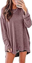 SHEWIN Long Sleeve Shirts For Women Oversized Sweatshirt Crewneck Waffle Knit Fall Tops for Women 2025