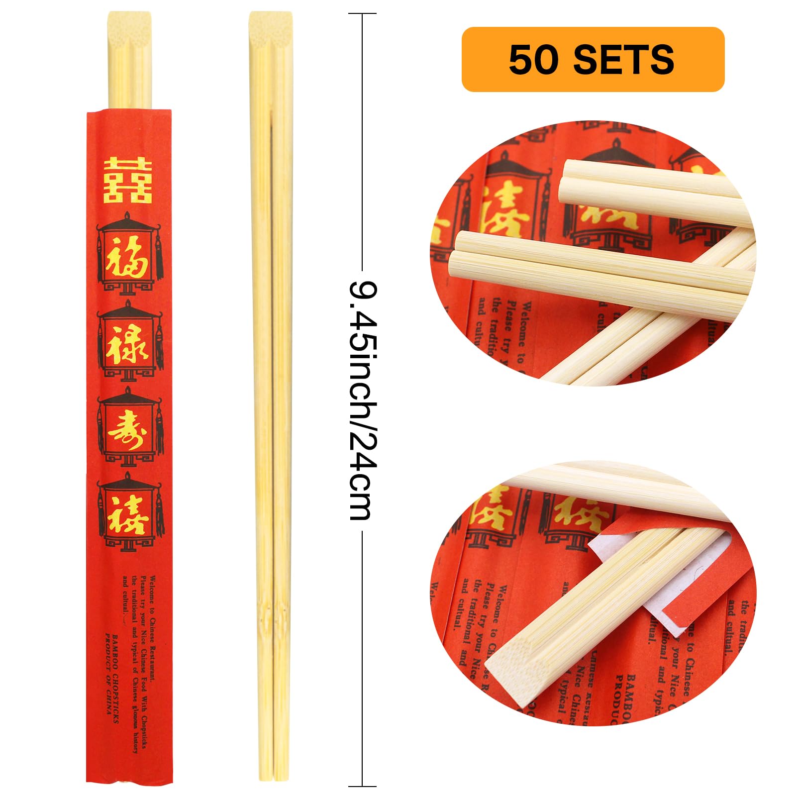 Red Bamboo Chopsticks - 50 Pack, Wedding & Party -2