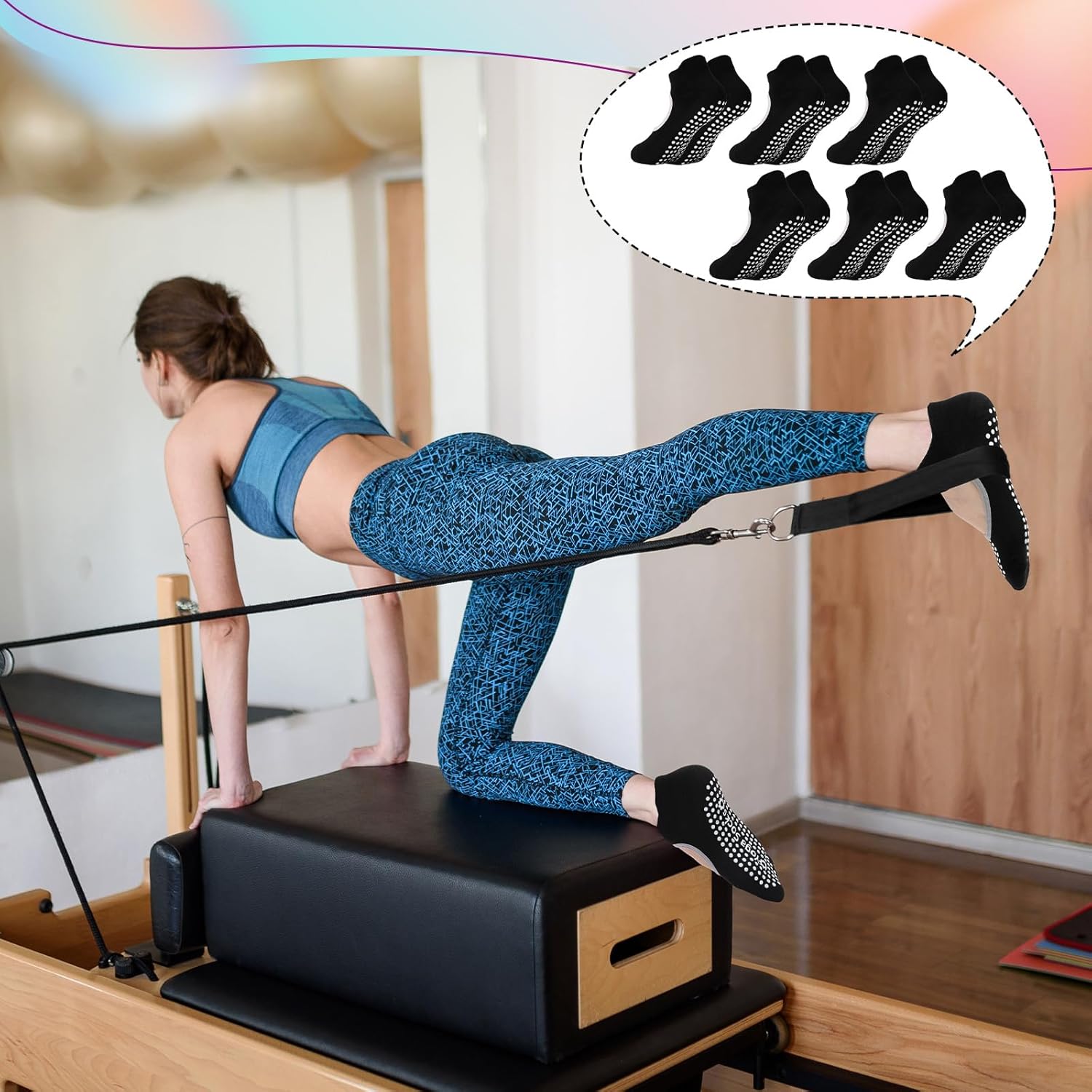 HooLing 12 Pairs Pilates Socks Bulk with Grips for Women Non Slip Crew Yoga Socks for Workout Dance Yoga Barre Pilates Gifts - Image 2