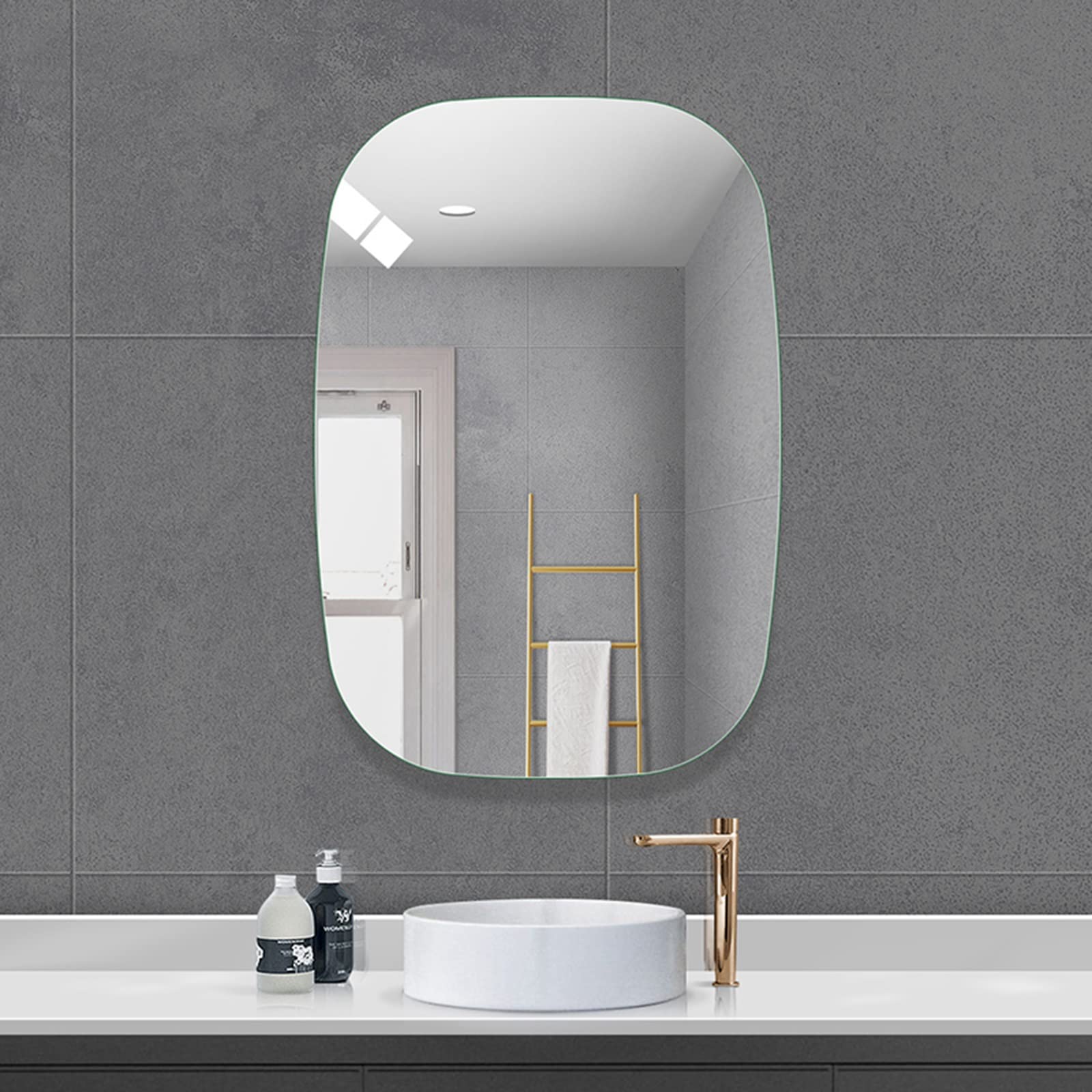 Specchio Espejo de baño moderno sin marco, espejo de pared decorativo de moda, diseño rectangular redondeado, espejo de maquillaje de alta definición, diseño a prueba de explosiones, fácil instal