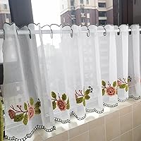Vista 7 de HM&DX Cortina corta con bordado floral de encaje, cenefa de encaje rústico, estilo pastoral, sin perforación, cenefa de ventana para cocina, Hilo