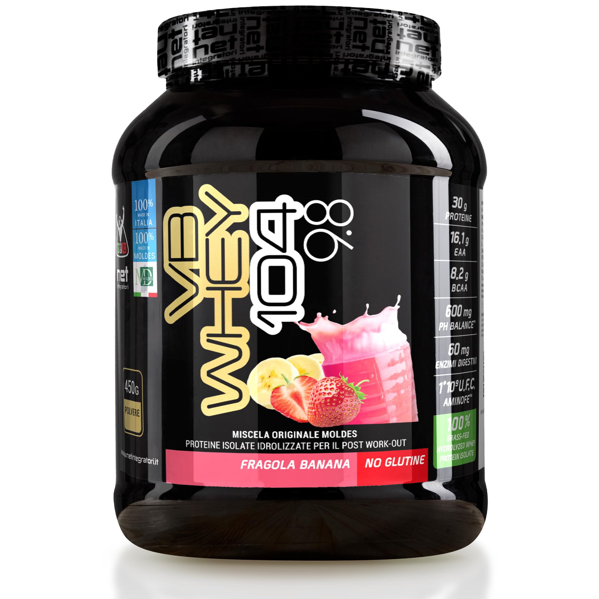 NET Integratori VB WHEY 104 9.8 Optipep - 450g Fragola Banana - Proteine Isolate Idrolizzate per via Enzimatica Con EAA e BCAA - Massimizza Sintesi Proteica, Crescita e Mantenimento Muscolare