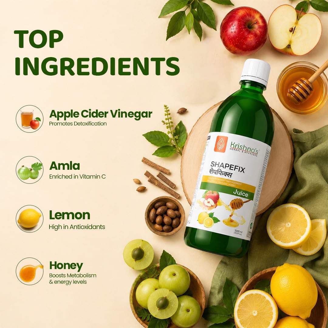KRISHNA'S HERBAL & AYURVEDA Herbal Shapefix Juice With Natural Herbs, Helps In Weight Management, No Added Artificial Colors Or Flavours, Gluten Free - 1 Ltr (Pack Of 1) 2