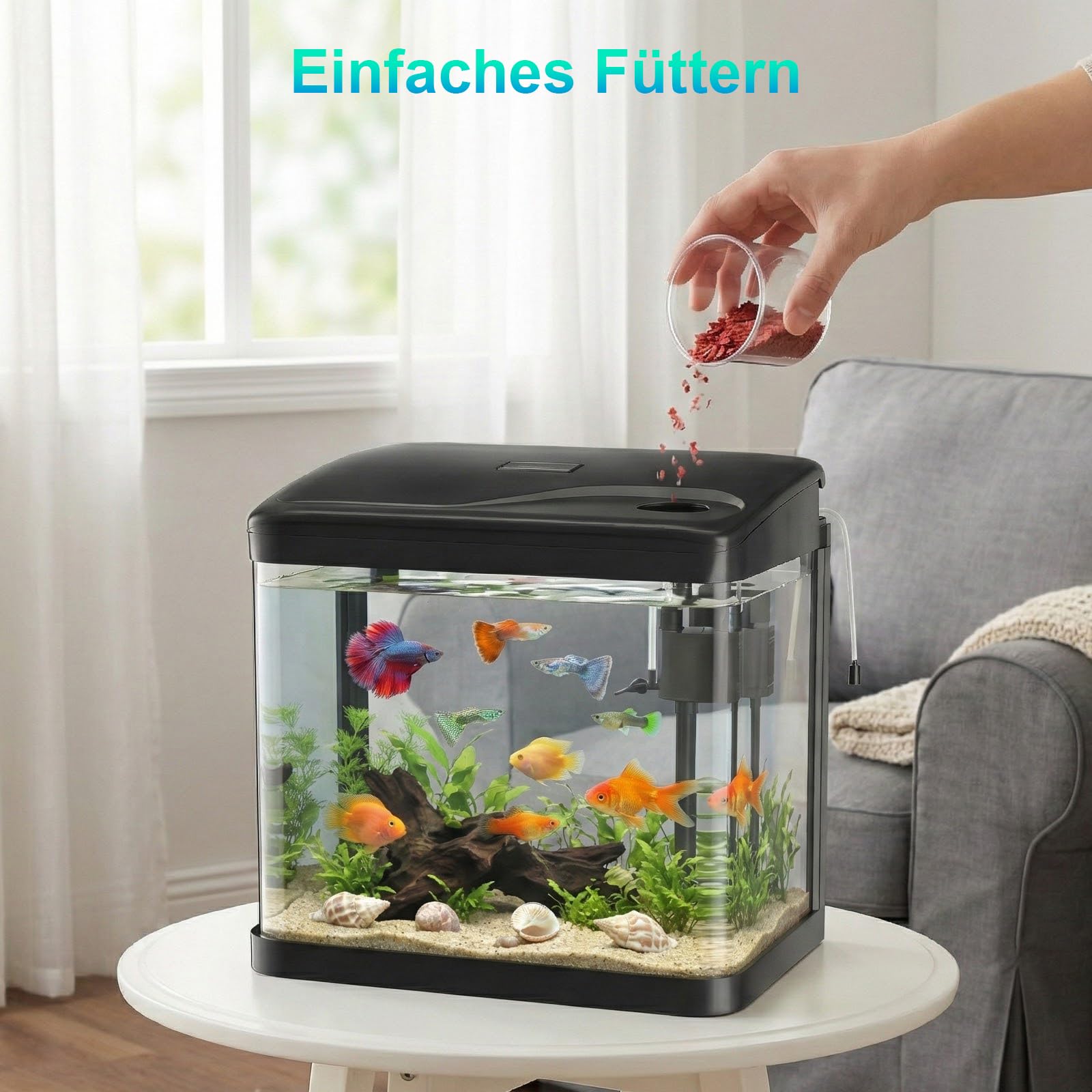 10L Aquarium Set Nano Fischtank Aquarium Mit LED-Leuchten & Filtersystem kleines Aquariums Komplettset Schwarz