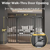 Vista 3 de Cumbor - Puerta de bebé extra alta de 36" de 29.7"-51.5", puerta de seguridad con cierre automático para escaleras, puerta para perros de paso fácil