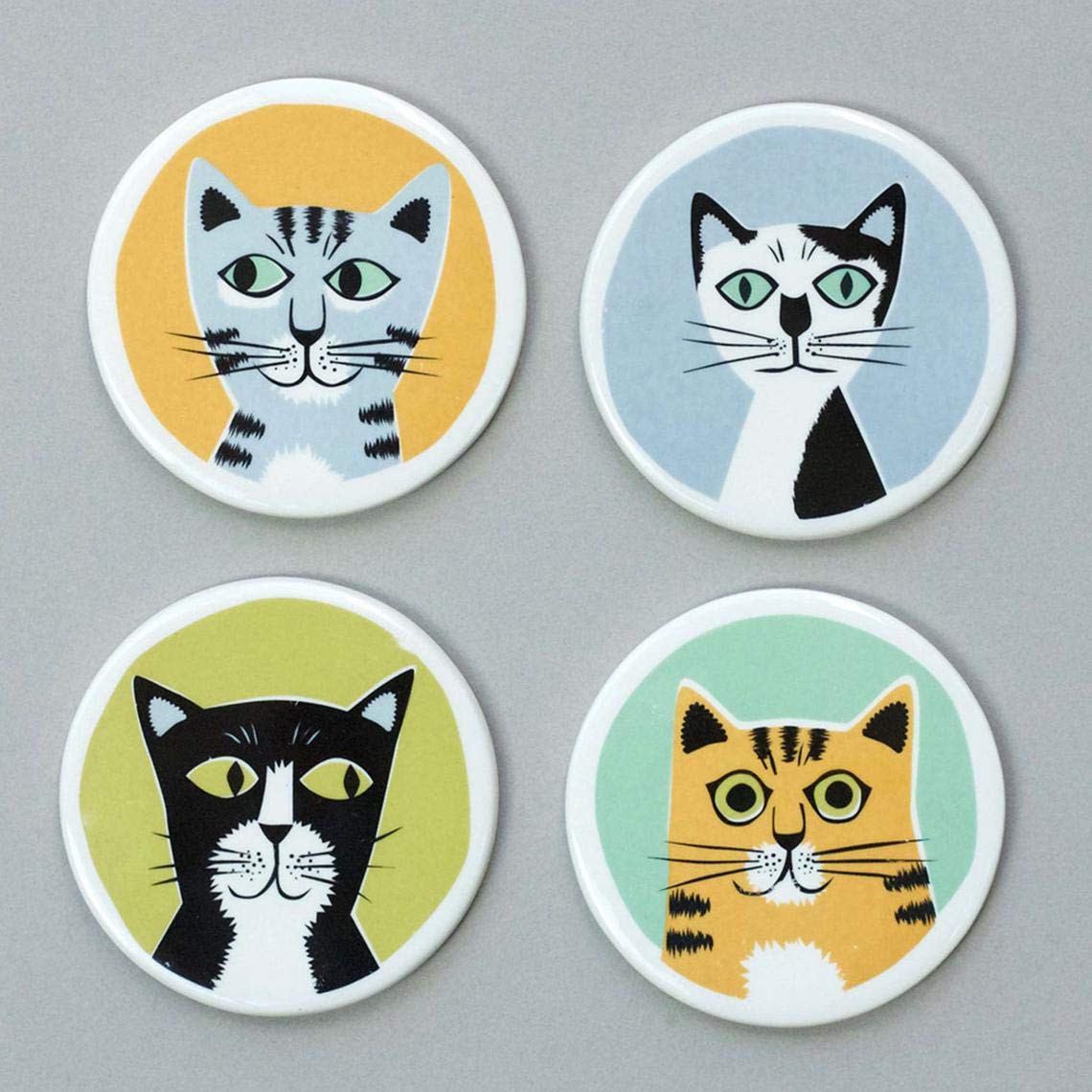 SANGAM AD Cats Coasters, Handmade Pottery Coaster Set Box Set of 4 Drinks Coasters, Gift Boxed,