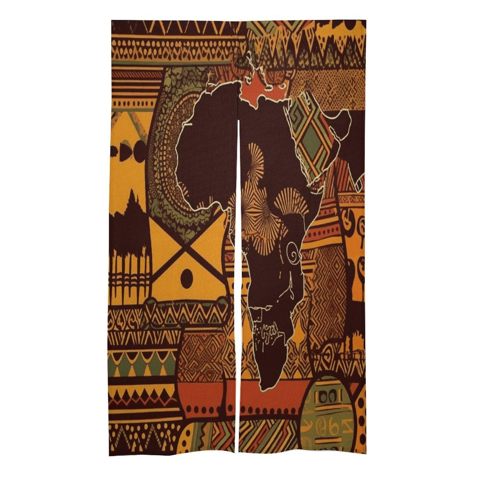 VstaDank African Map Ethnic Pattern Noren Doorway Curtain Printed Window Treatment Door Tapestry Chinese Traditional Doorway Curtain Long Type Door Tapestry for Home Decoration