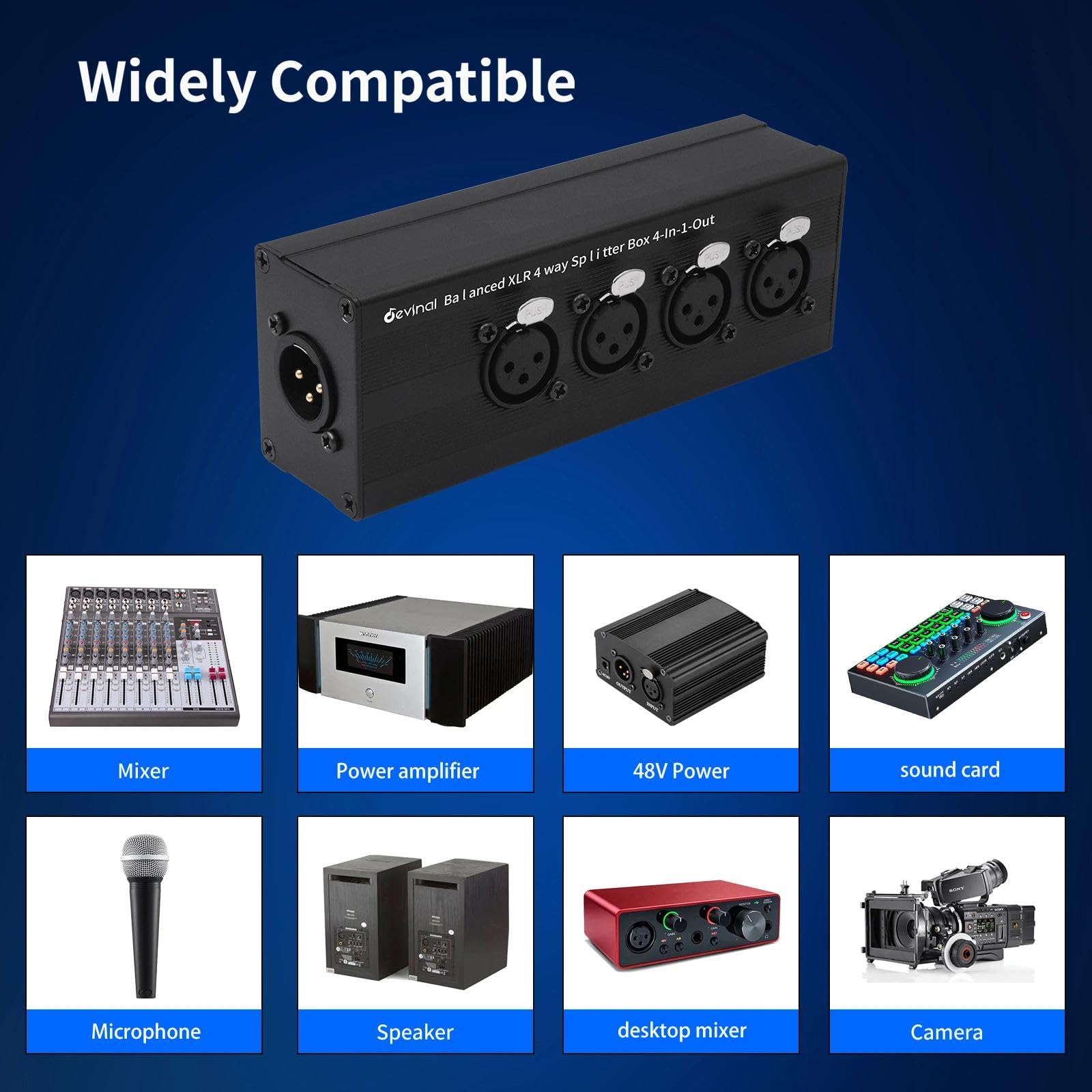 Boîtier répartiteur audio XLR 4 en 1 sortie, convertisseur XLR 4 femelle vers 1 mâle ; câble audio stéréo passif 4 voies