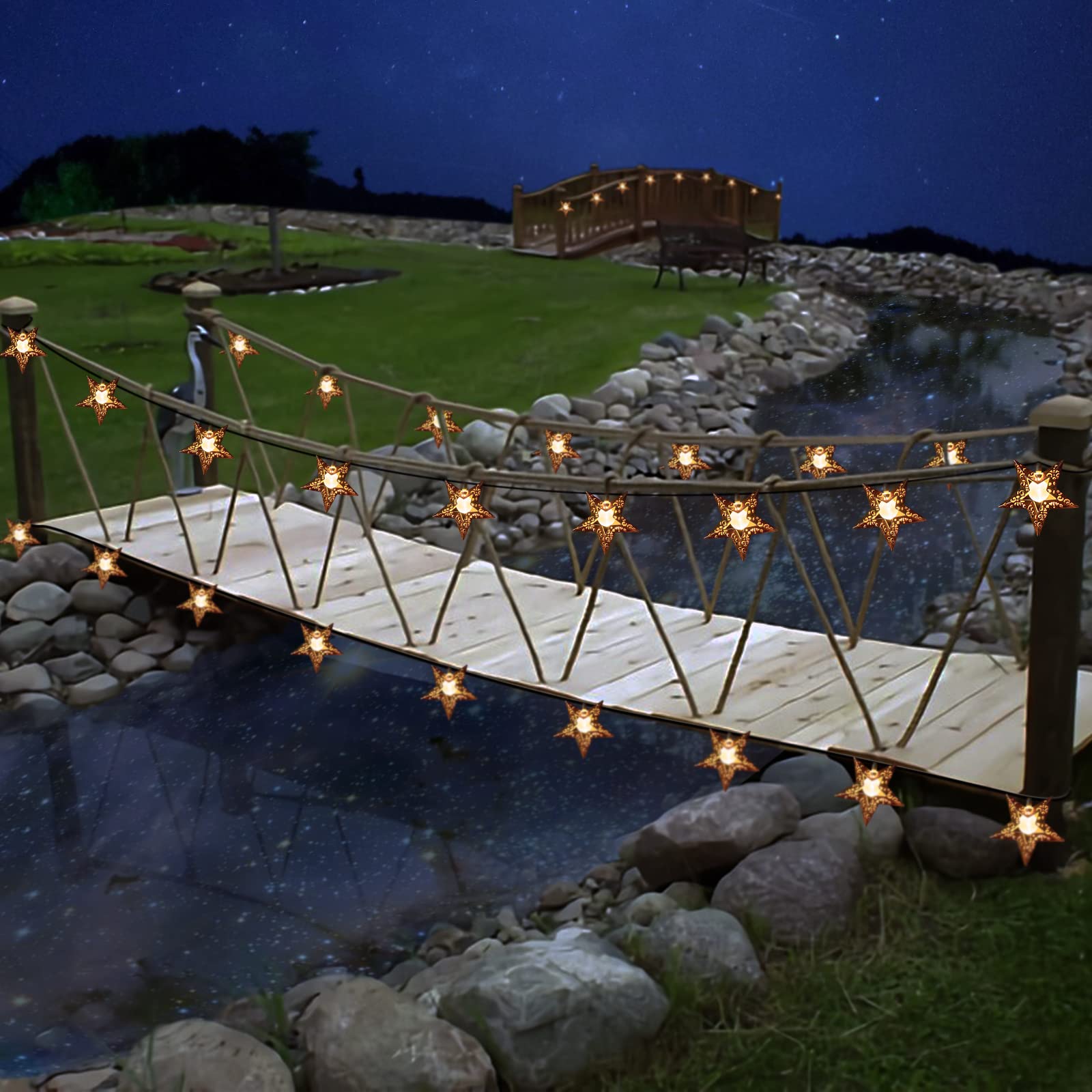 Solar-Lichterkette Mit Stern, Mond, Sonne – 3 M, 30 Cm, Warmweiß, IP65 Wasserdicht Für Garten, Terrasse