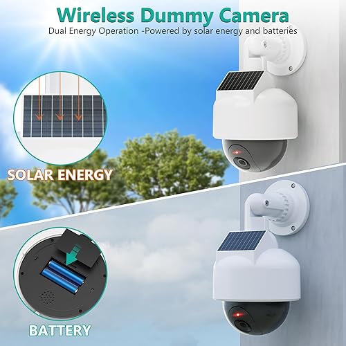 Miniatura 2 de WALI Cámara de seguridad solar falsa, cámara domo falsa inalámbrica, cámaras de vigilancia simuladas para el hogar, jardín y negocios al aire