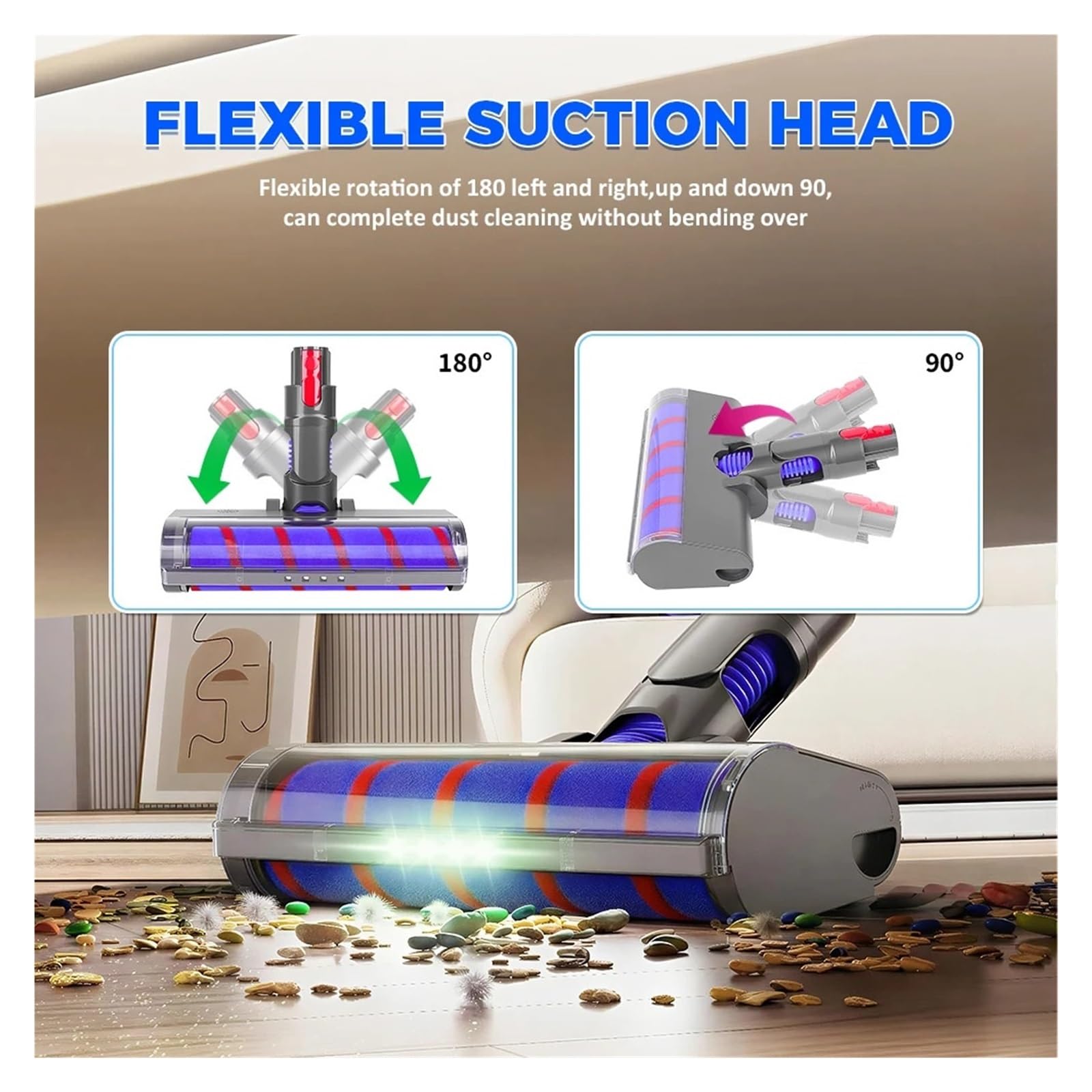 Cabezal de aspiradora de accionamiento directo, cepillo de suelo con cabezal de rodillo barredor suave, Compatible con Dyson, V7, V8, V10, V11, V15
