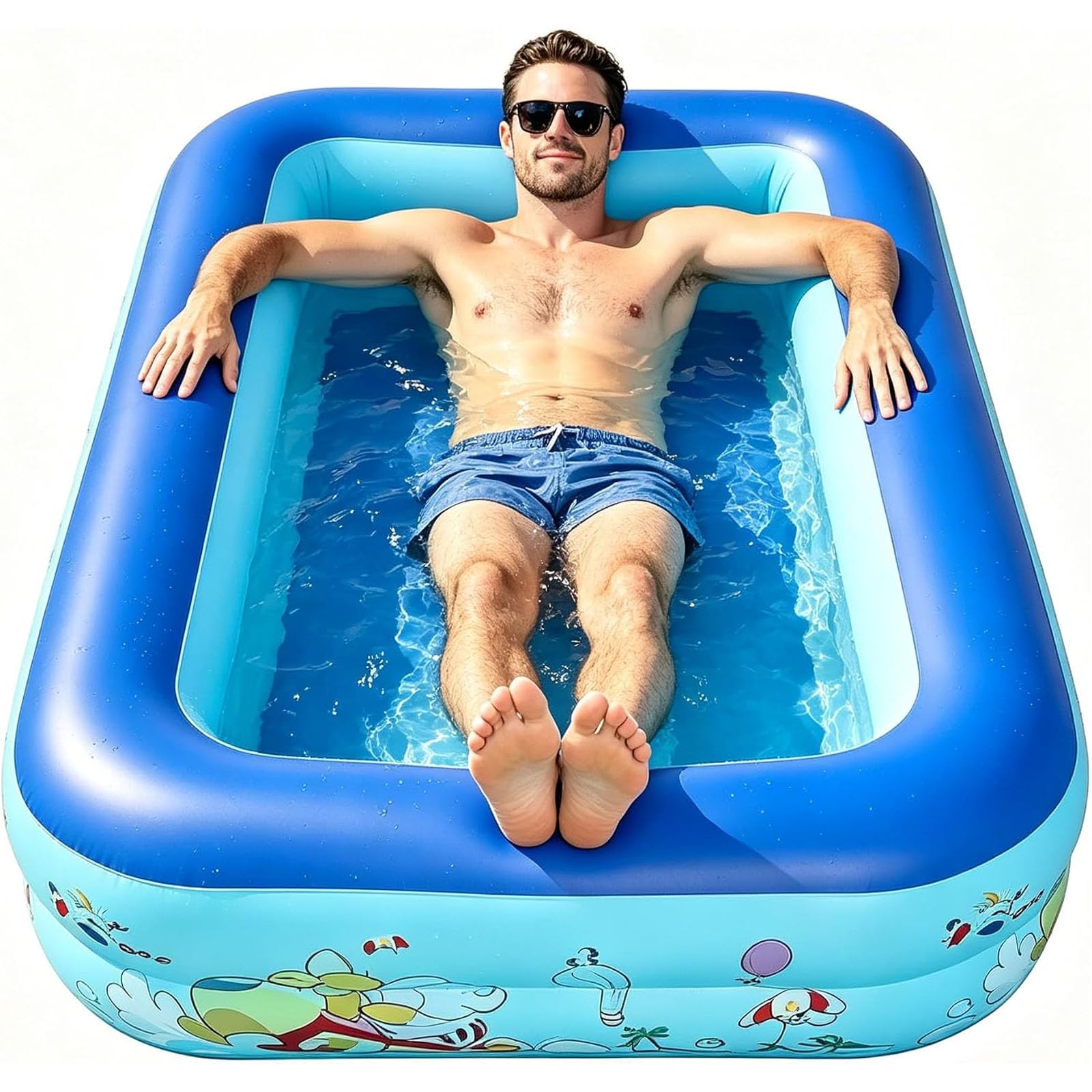 Piscine Gonfiabili, Piscina Grande a Doppio Strato 150x105x35cm | Piscina gonfiabile spessa e resistente, con pompa, per esterni, giardino, festa d'acqua estiva