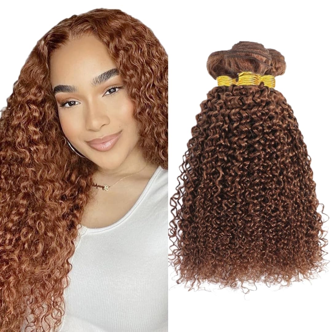 #30 Human Hair Bundles Color 30 Curly Bundles Double Weft Remy Hair Bundle Unprocessed Light Brown Kinky Curly Bundle 14 16 18 Inch