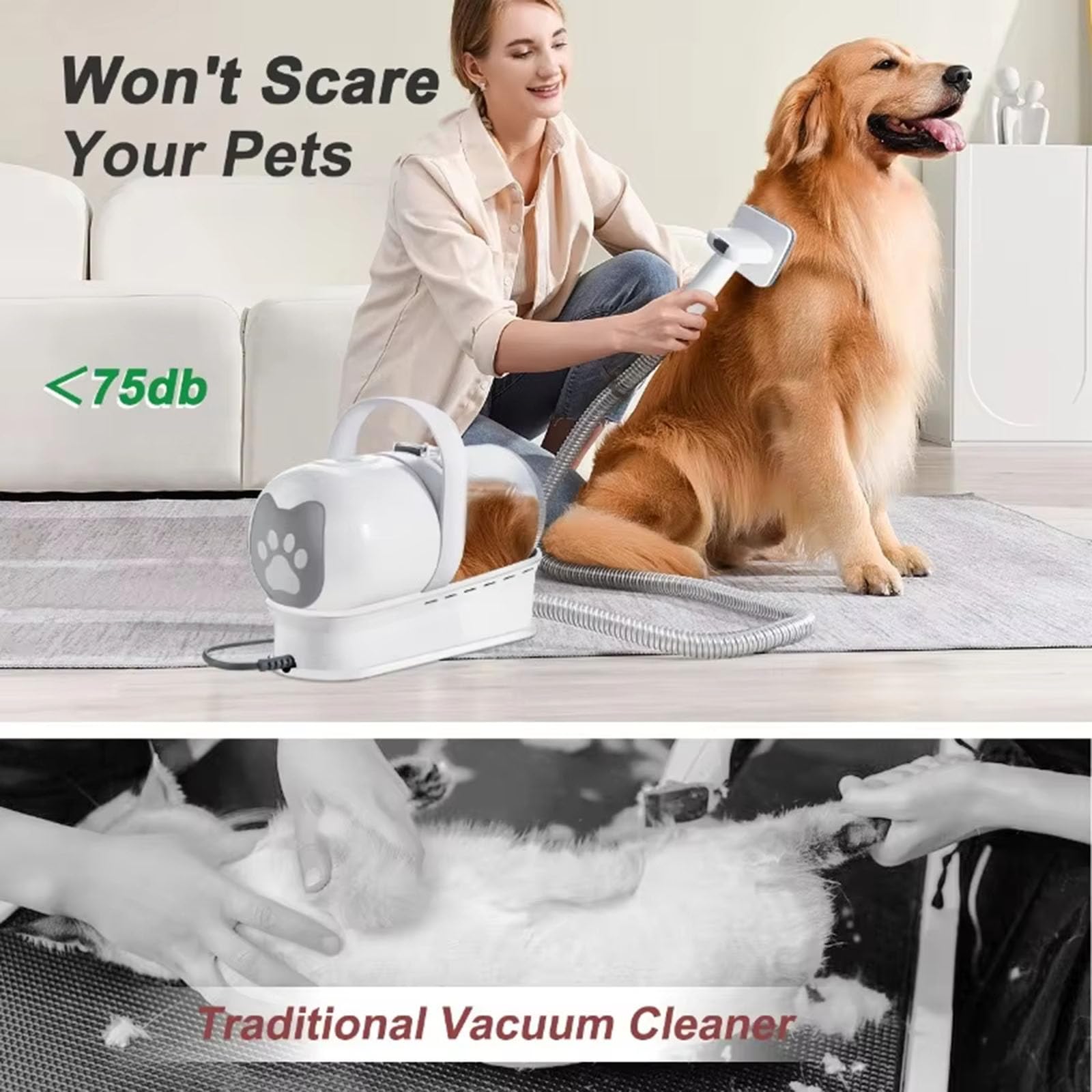Kit d'aspirateur de toilettage pour chien, tondeuse et brosse, aspiration 99 % de poils d'animaux, kit de toilettage professionnel pour chiens et chats avec 7 outils éprouvés pour le toilettage