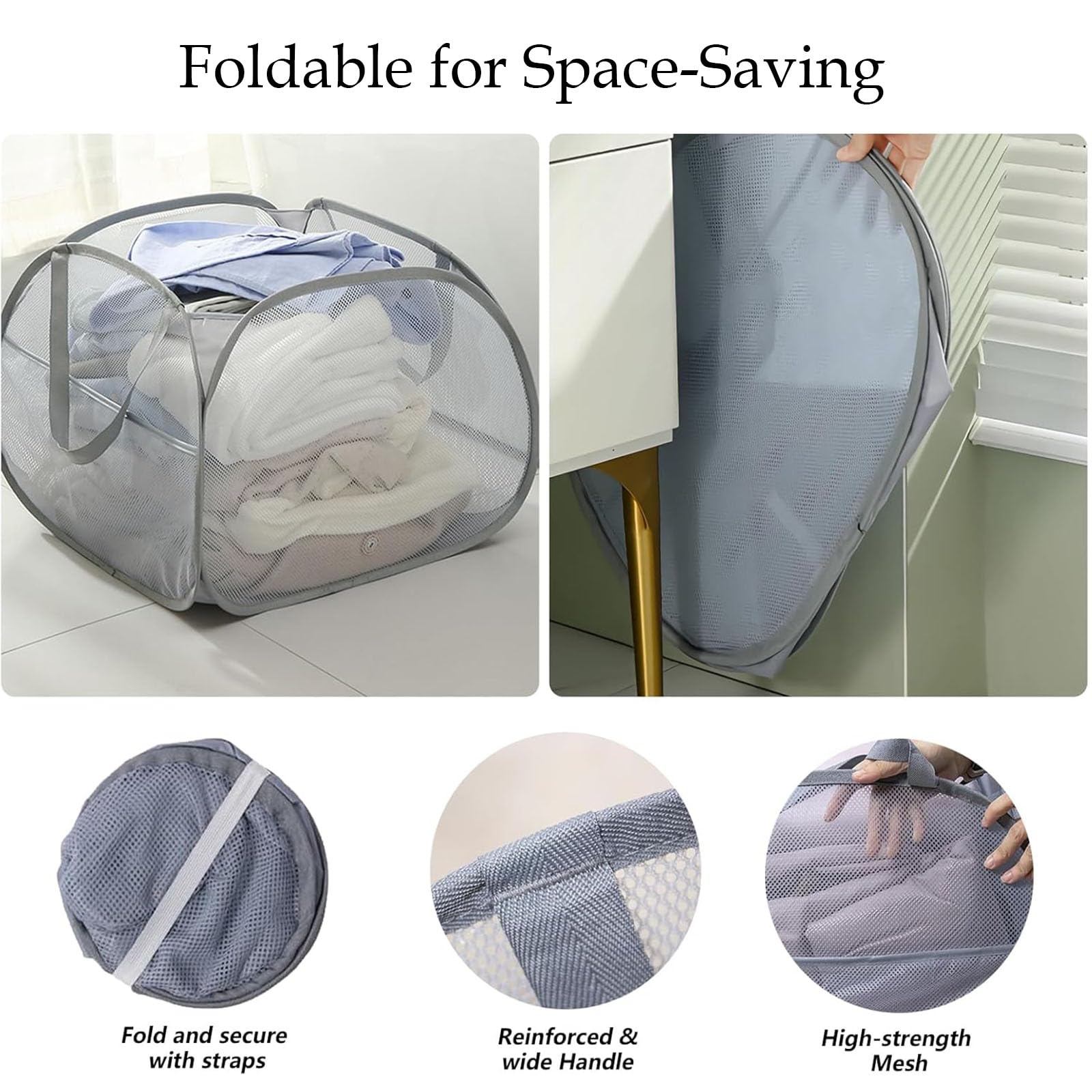 Lot De 2 Paniers à Linge Pliables - 90 Litres Chacun, Gris, Avec Poignée Et Poches Latérales - Idéal Chambre, Voyage, Camping