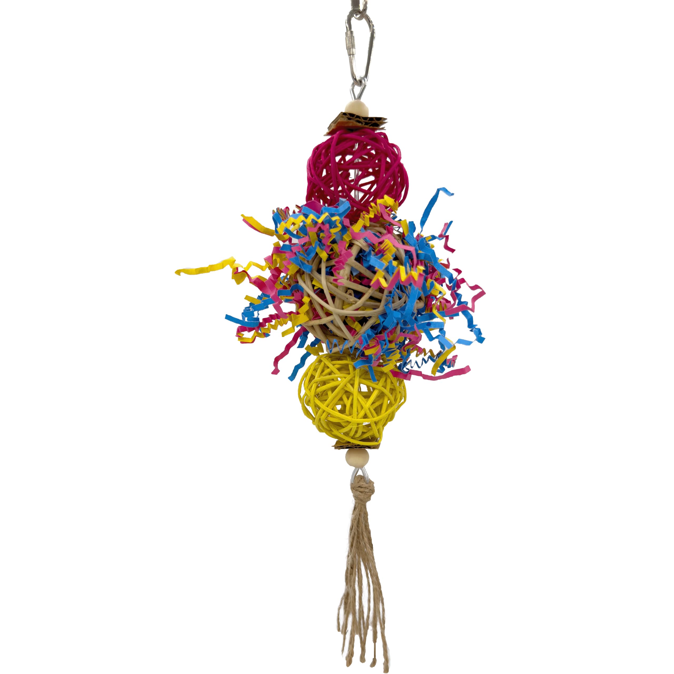 1701 Rainbow Rattan Bird Toy with Jute and Crinkle Paper – Shredding and Foraging Fun for Parakeets, Cockatiels, Conures, and Small Parrots – Natural Bird-Safe Toy for Cage Enrichment - image 3