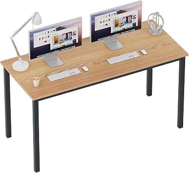 Need Large Computer Desk 63 Inch Large Home Office Gaming Desk Teak | Black Frame Heavy Duty Modern Simple Computer Table, Sturdy PC Table for Work/Writing/Gaming/Study/Meeting