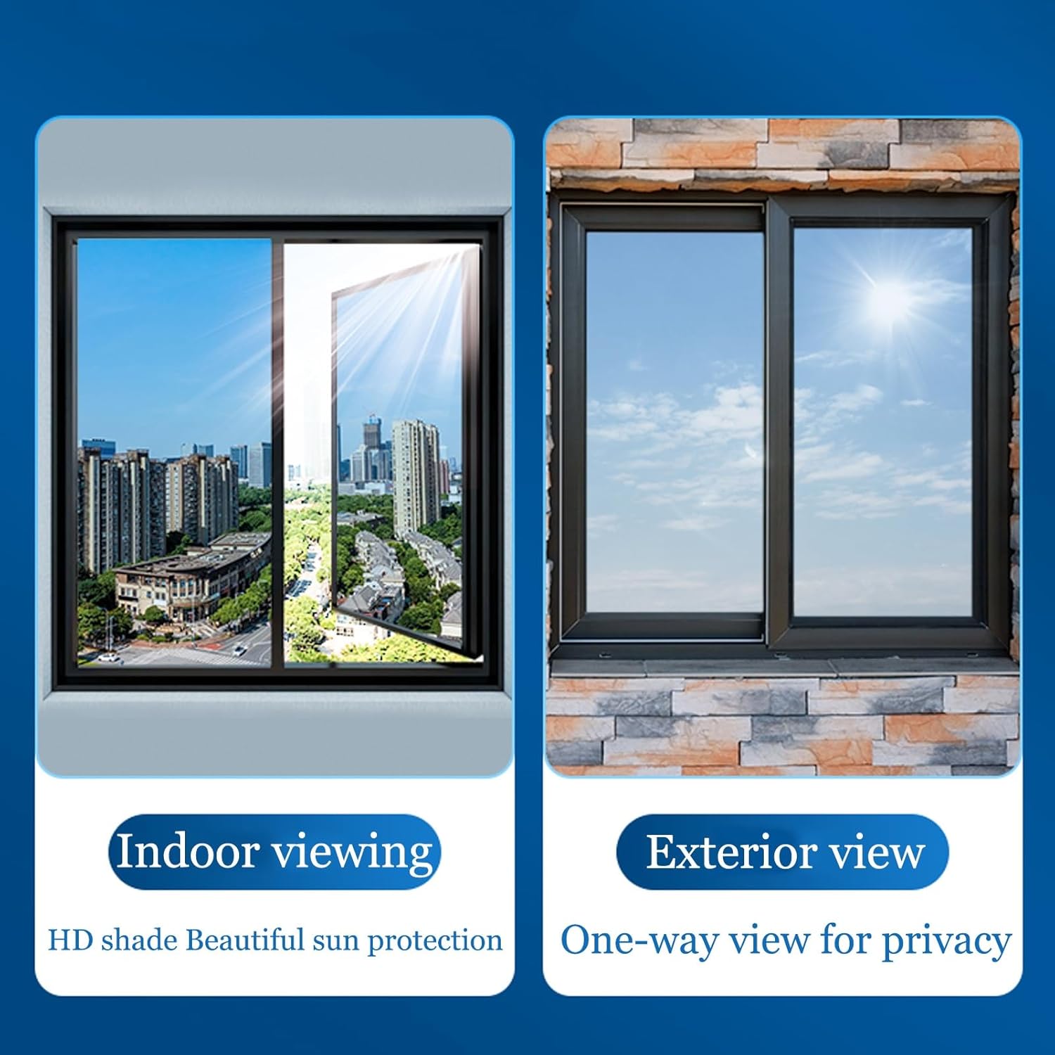 One Way Reflective Window Film Privacy Clear Window Tint Film Window Film Sun Blocker Mirrored Solar Control Privacy Film For Glass Windows Self-Adhesive Anti Glare Window Tint ( Color : Blue , Size :
