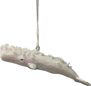 The Bridge Collection White Sperm Whale Ornament - 3.75" Glittery Beaded Whale Christmas Ornament - Ocean Holiday Decor