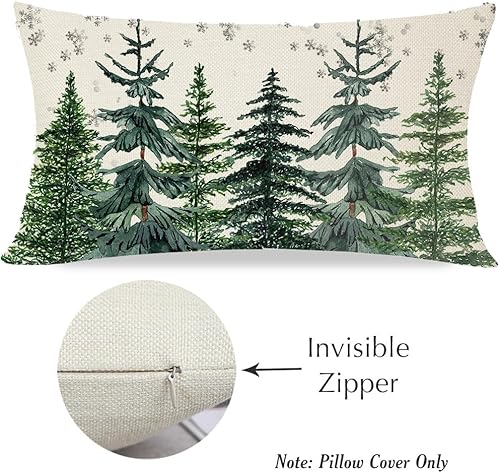 Miniatura 5 de PANDICORN Fundas de almohada de árbol de Navidad de granja de 12 x 20 pulgadas, decoración rústica de Navidad verde bosque, almohadas lumbares de