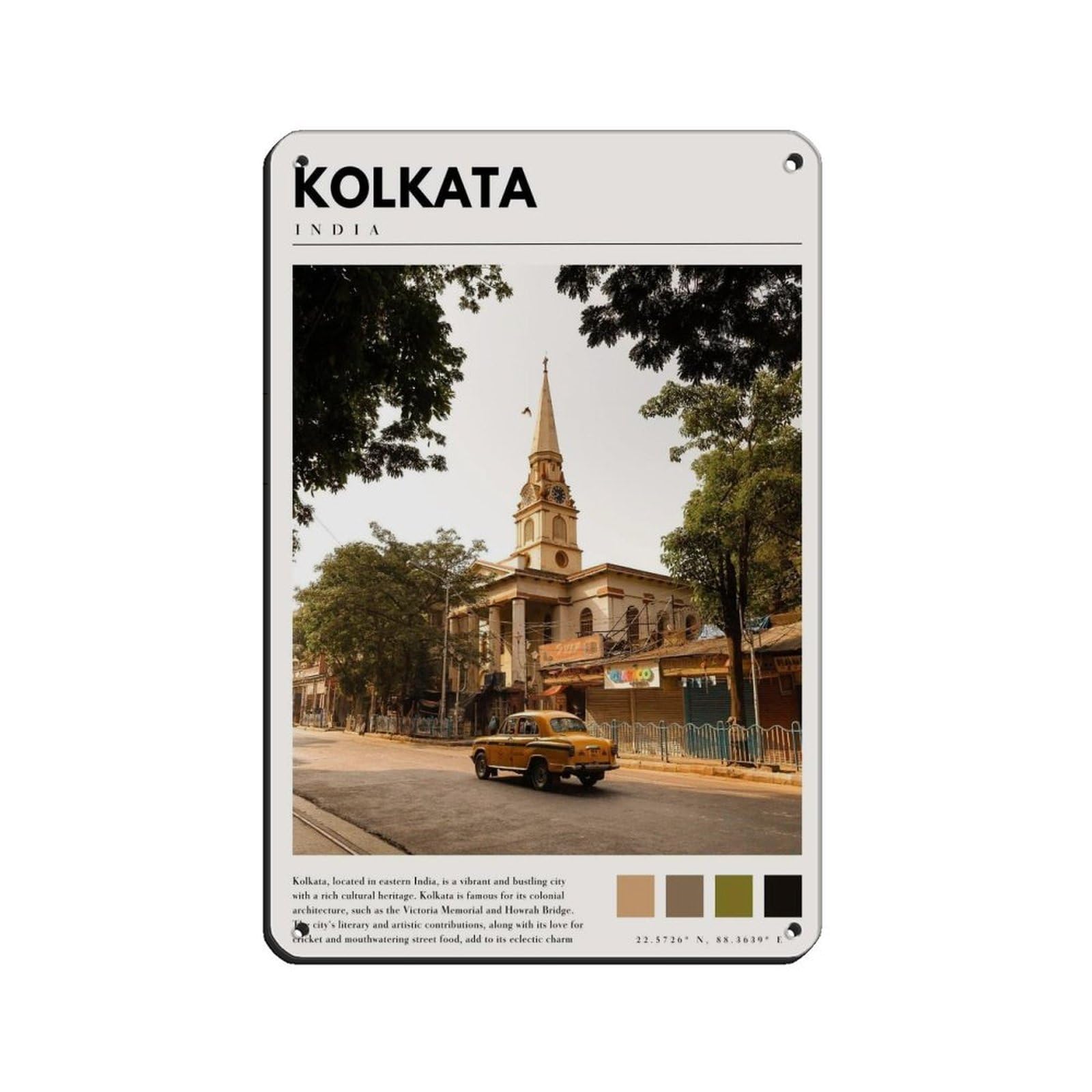 Kolkata Poster Kolkata Art Tin Sign Vintage Metal Pub Club Cafe Bar Home Wall Art Decoration Poster Retro 8x12inch(20x30cm)