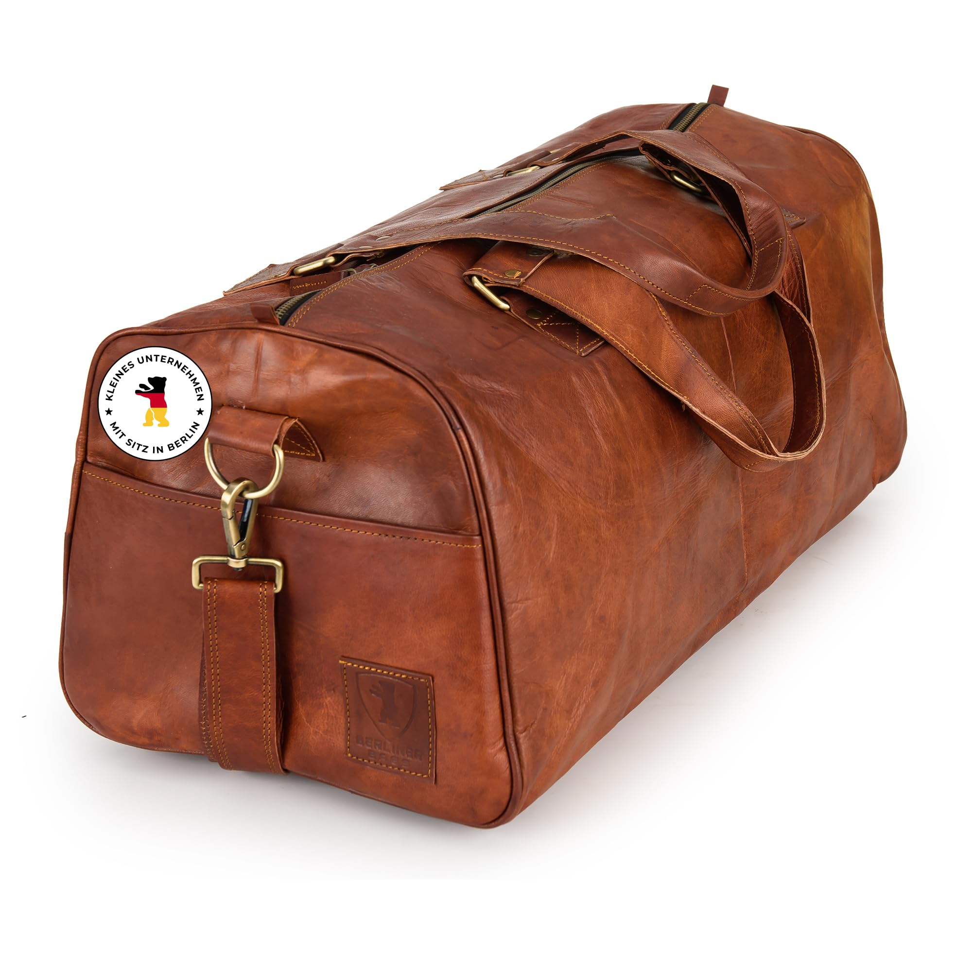 Berliner Bags Vintage Weekender Oslo wasserdichte Reisetasche aus Leder Duffel Bag 50L Braun