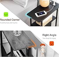 Vista 9 de Narrow End Tables Living Room Set of 2 with Charging Station, Skinny Side Table with Fabric Drawers, Slim LED Nightstand for Bedroom, Small Spaces