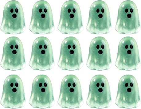 15PCS Mini Ghost Halloween Figurines, Resin Ghost Figurines Glow in The Dark Cute Miniature, Small Halloween Decor for Desktop, Micro Landscape Creative Decoration Accessories (Green)