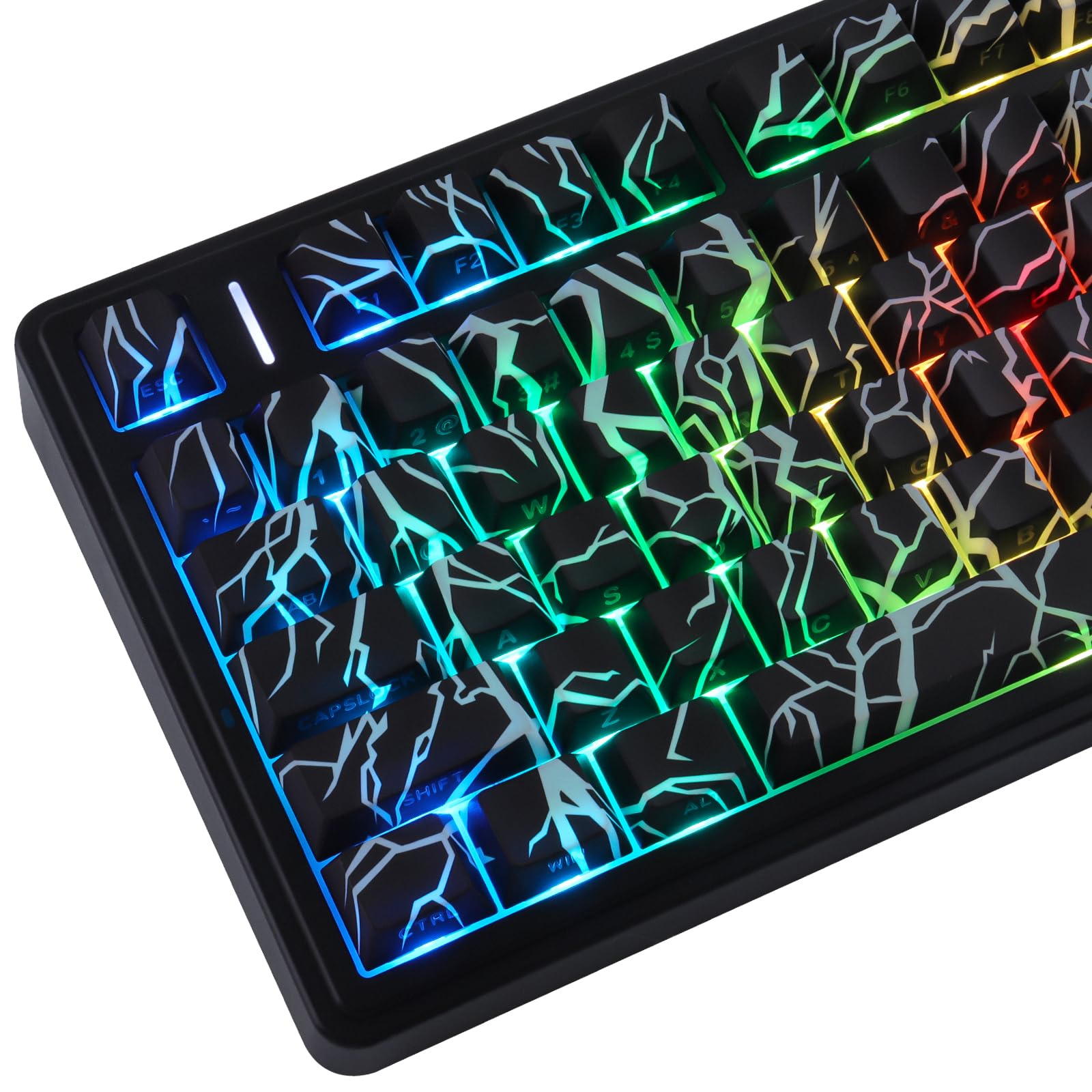 JakeTsai Touches PBT Thunderbolt 129 touches, double shot brillant à travers le côté, touches imprimées par sublimation, profil Cherry pour claviers mécaniques Cherry MX Switch ANSI et ISO
