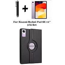 Xiaomi Redmi Pad SE 11  n  ile Uyumlu 360 D ner PU Deri K l f Seti, Nano Ekran Koruyucu ve Dokunmatik Kalem, Siyah, 3'l  Set