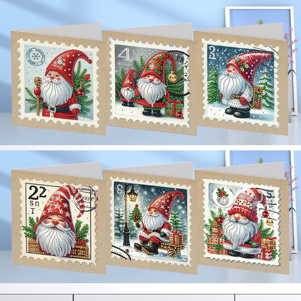 Fiorky J 5D Diamond Painting Greeting Cards, 6Pcs Christmas Series Diy Diamond Painting Card Rhinestone Painting Card Kit Diamond Daily Wish Card For Family Friends Gift For Holiday, Birthday
