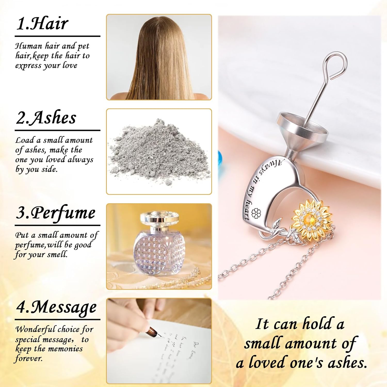 DAOCHONG 925 Sterling Silver Sunflower Cremation Jewelry Heart Urn Necklaces for Ashes for Women Memorial Human Ashes Pendant Keepsake Necklace for Ashes of Loved Ones - Image 5