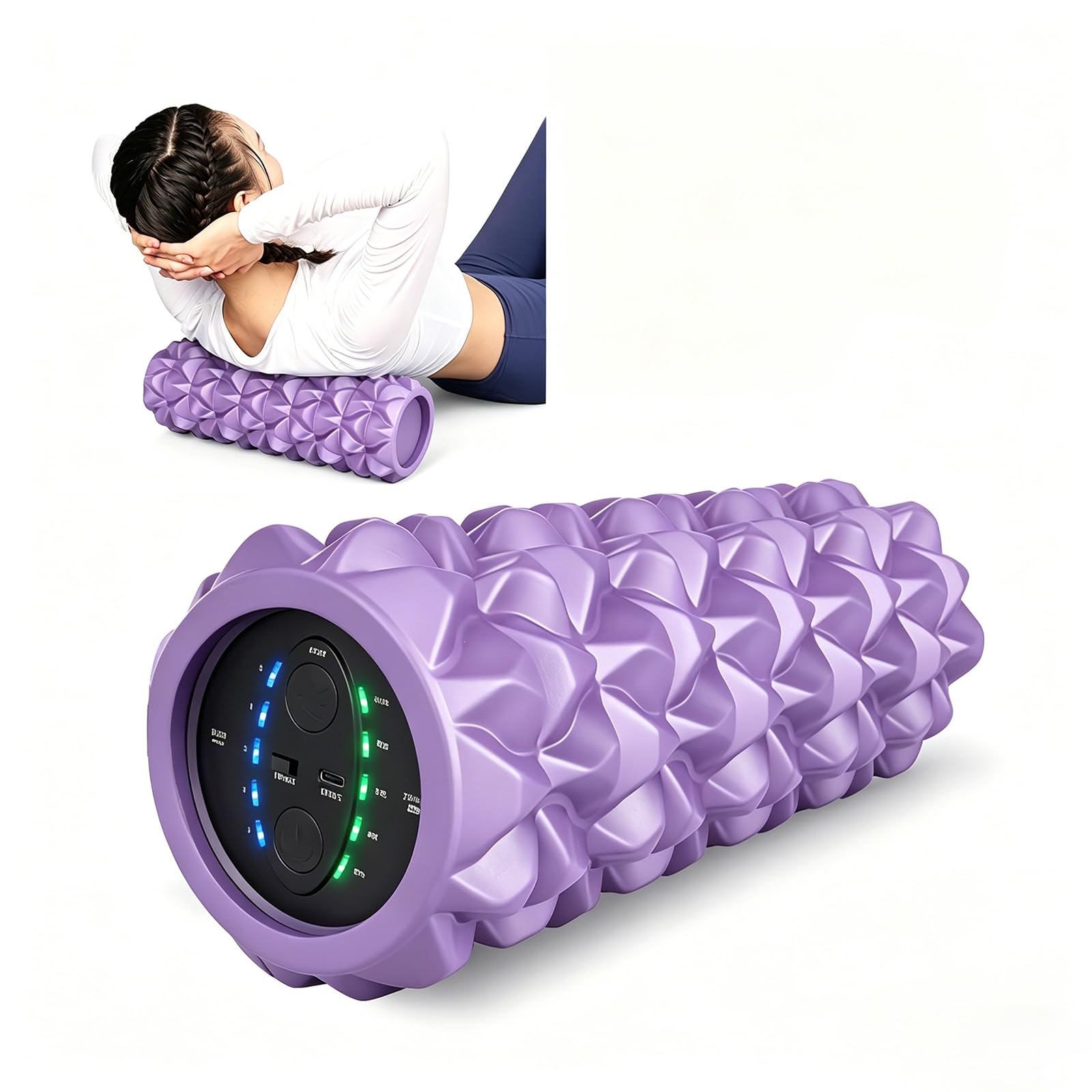 Rullo Elettrico In Schiuma, Rullo Vibrante Ad Alta Intensità Per Esercizi Con Massaggio A 5 Velocità, Per Terapia Fisica Dei Tessuti Profondi, Recupero Muscolare Della Schiena, Ricaricabile(Purple)