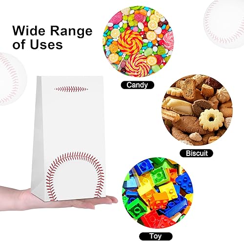 Miniatura 5 de durony Paquete de 24 bolsas de regalo de béisbol, bolsas de papel con estampado de béisbol con calcomanías para decoraciones de fiestas temáticas