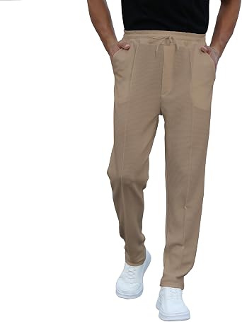 FZNHQL Mens Fashion Casual Lounge Pants with Elastic Waist Drawstring Trendy Textured Fabric Athletic Trousers and Pockets