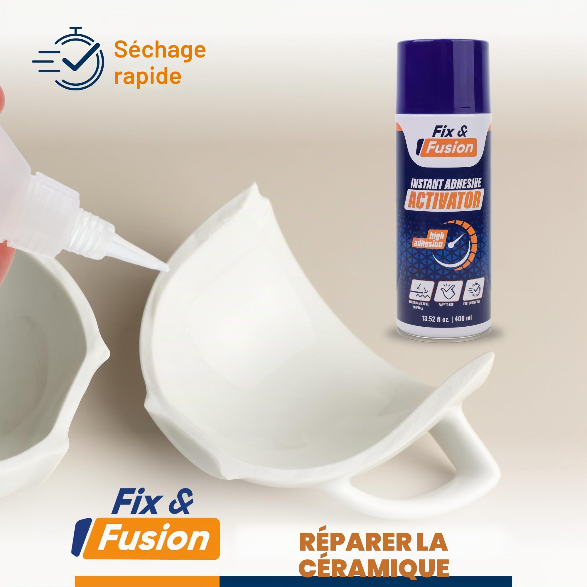 FIX & FUSION Activateur Spray (400 ml) | Accélérateur Séchage pour Colle Cyanoacrylate (CA) Super Glue | Bois, Plastique, Caoutchouc, Granit & Bricolage | Adhérence Renforcée, Séchage Rapide (2 Pack)