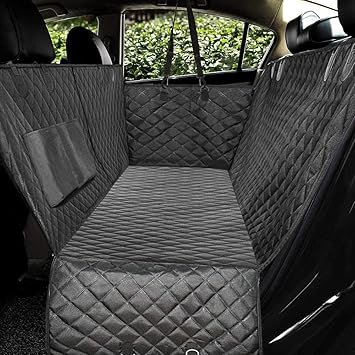 DOUBLE R BAGS Polyester Waterproof Diamond Pattern Dog Car Seat Covers with Side Flap for Sedan and SUV's (Black , Large)