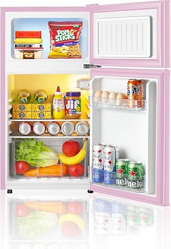 Miniatura 9 de Mini refrigerador con congelador, 3.2 pies cúbicos, mini refrigerador compacto de 2 puertas con congelador separado para dormitorio, oficina,