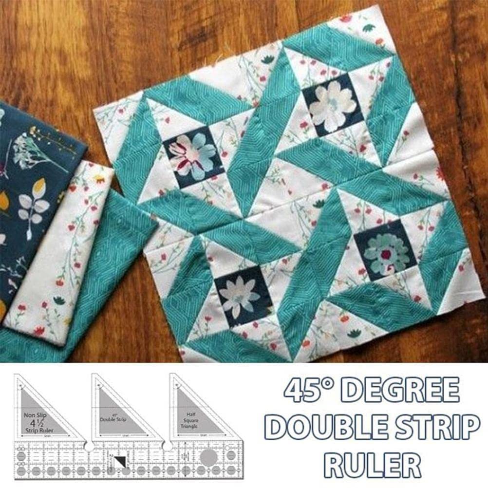 WBTY - Righello Per Quilting E Cucito Con Doppia Striscia | 45/60/90 Gradi, Trasparente E Facile Da Usare