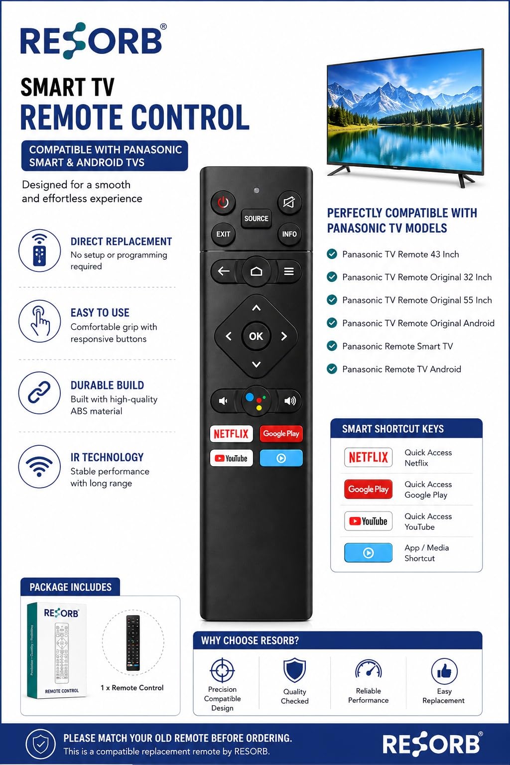 RESORB Remote Compatible with PANASONIC Smart LED TV | 294 NVC — Amazon image 2
