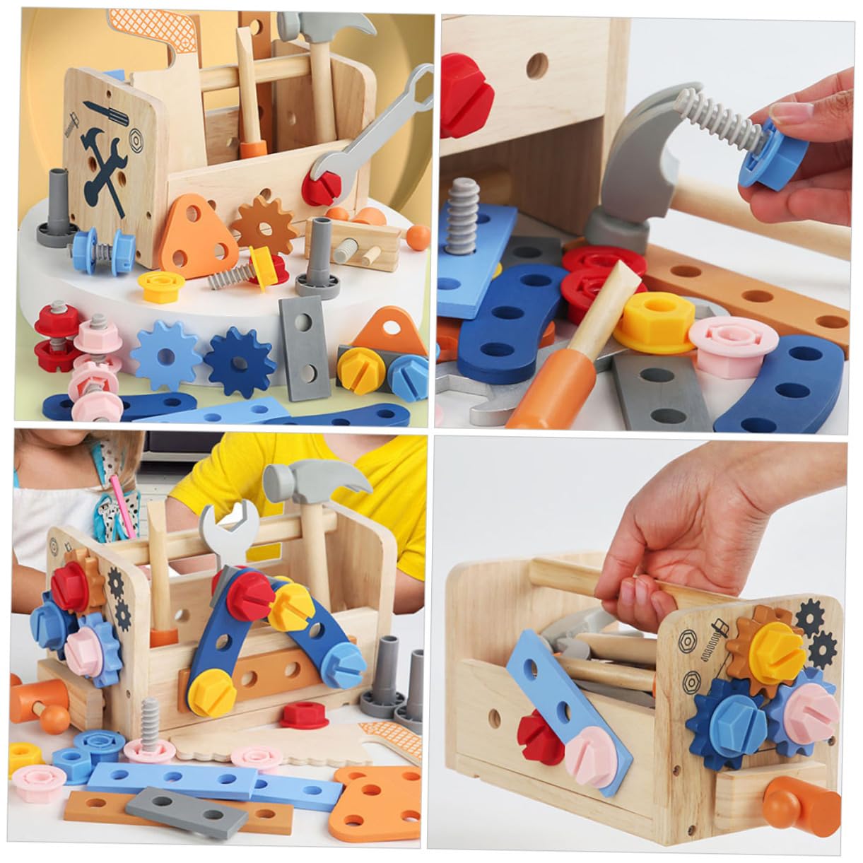 Beaupretty Herramientas Infantiles de Madera Educativo para Niñas Juguete de Construcción Práctico y Portátil para Desarrollo Cognitivo y Coordinación Mano Incluye Accesorios Seguros y