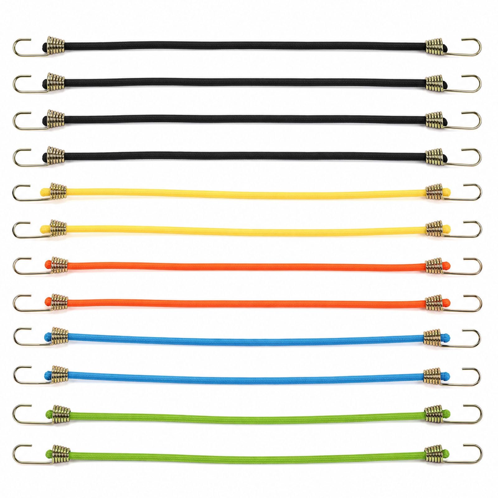 Tinminx 12 Pack Small Bungee Cords with Hooks, 25 cm Mini Adjustable Elastic Rubber Tie Down Cords, Assorted Short Stretch Straps for Camping, Tarps, Bikes, Luggage and Home Storage