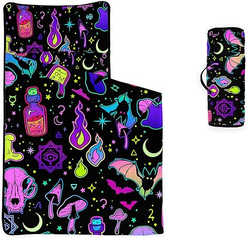 Axolotl Tapete para siesta de calavera neón con edredón de almohada, sacos de dormir para niños, saco de dormir de Halloween para niños, guardería,