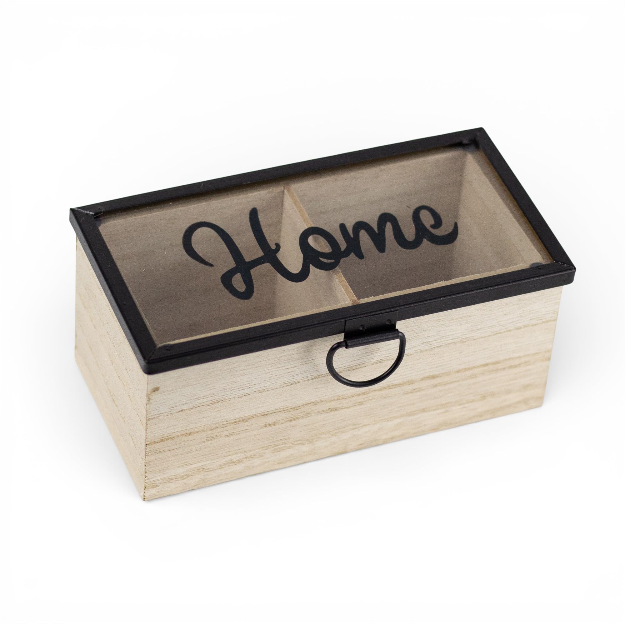Pincho Küchenorganizer, Teebox, Teebox mit 2 Fächern, Deckel mit transparentem Fenster, sortierte Teebeutel, Holz, 16,5 x 9 x 8 cm
