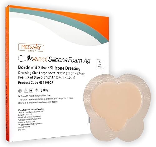MedVance Aderezo antibacteriano altamente absorbente de silicona plateada con bordes, sacro, sacro, 9 x 9 pulgadas (almohadilla de 6.6 x 6.4