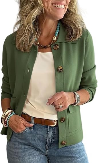 Cardigan Sweaters for Women Knit Button Down Jacket Long Sleeve Sweater Blazer Casual Cardigan Coats with Pockets